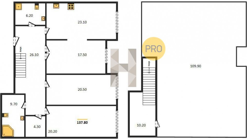 Трёхкомнатная квартира 170.8 м²