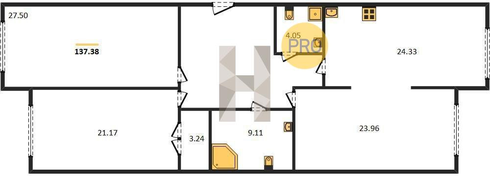 Трёхкомнатная квартира 138.6 м²