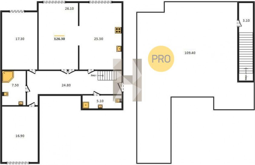 Трёхкомнатная квартира 159.1 м²
