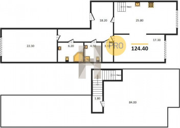 Двухкомнатная квартира 124.4 м²