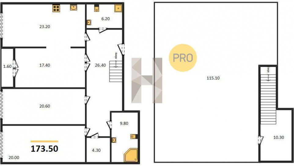 Трёхкомнатная квартира 173.5 м²