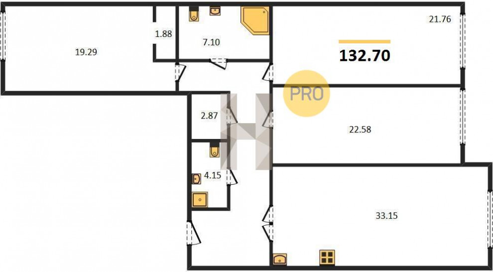 Трёхкомнатная квартира 132.7 м²