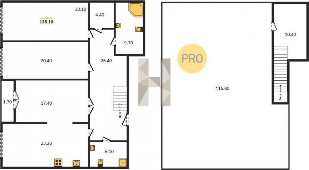 Трёхкомнатная квартира 174 м²