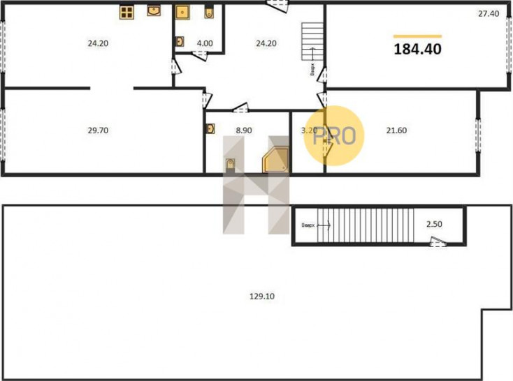 Трёхкомнатная квартира 184.4 м²