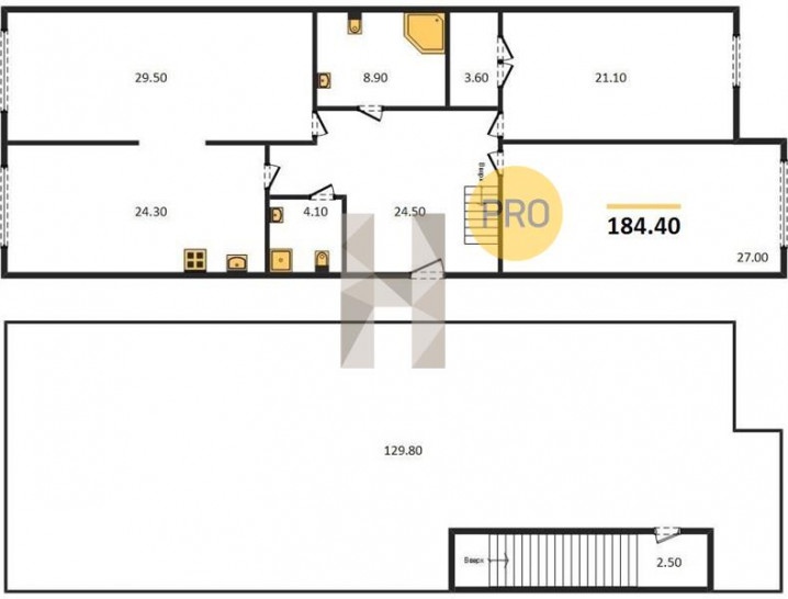 Трёхкомнатная квартира 184.4 м²