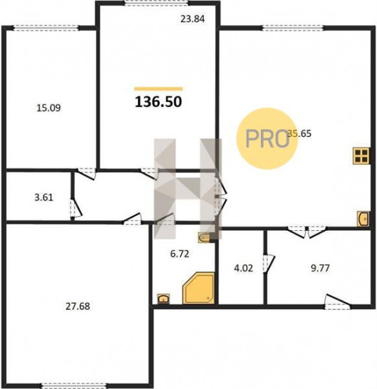 Трёхкомнатная квартира 136.5 м²