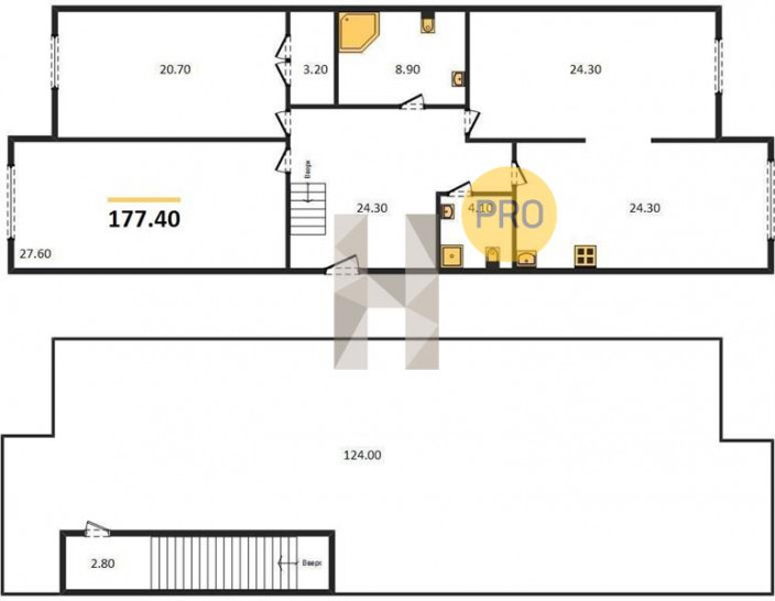 Трёхкомнатная квартира 177.4 м²