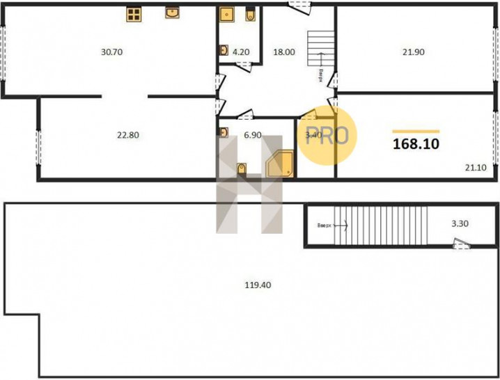 Трёхкомнатная квартира 168.1 м²