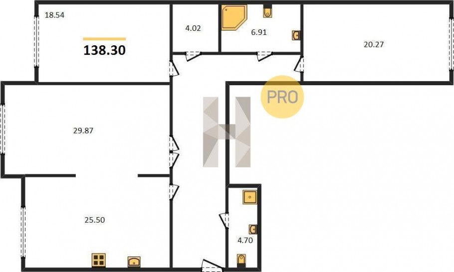 Трёхкомнатная квартира 138.3 м²